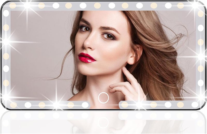 Deluxsa مرآة تجميل قابلة للتعليق على visor السيارة، 3 أوضاع إضاءة و60 LED، مرآة مكياج سفر قابلة للشحن وقابلة للتعتيم بشاشة تعمل باللمس، عالمية للشاحنات وسيارات الدفع الرباعي - مستلزمات أساسية للنساء (أسود) - Image 1